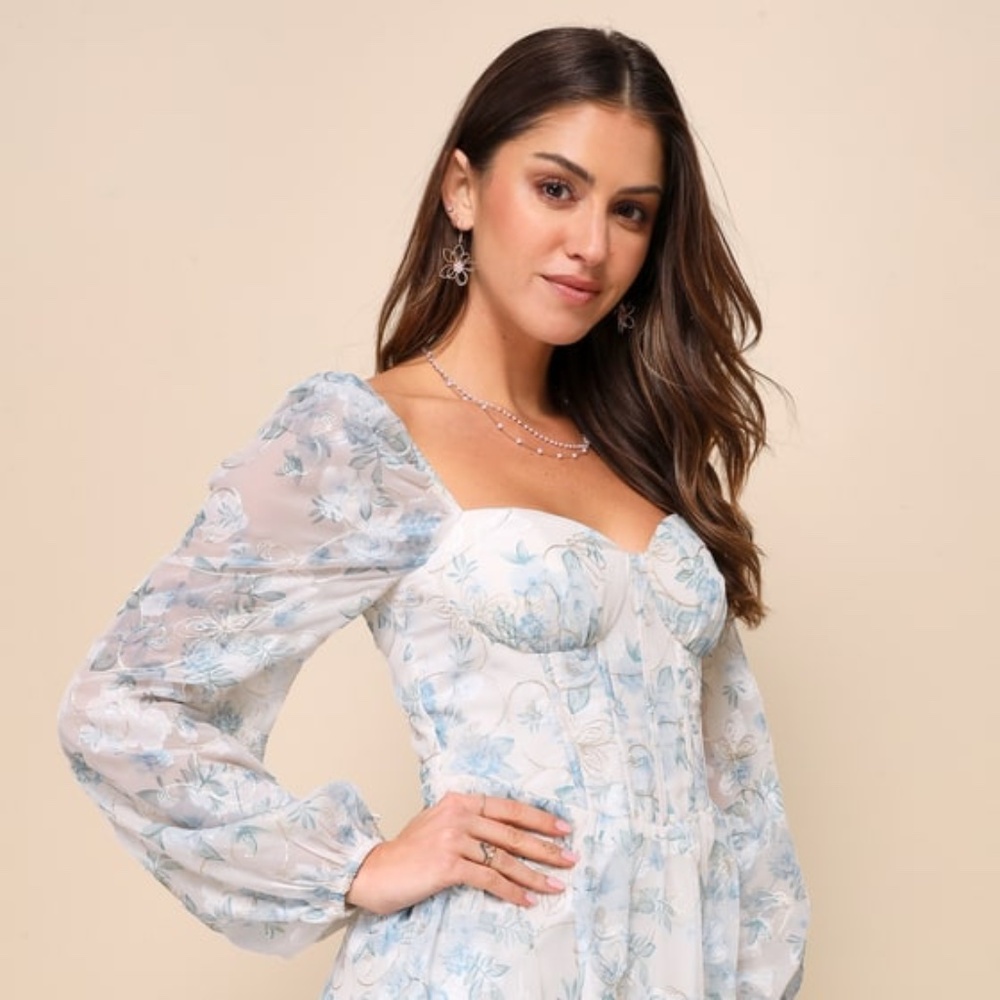 Lulus Decadent Charisma Ivory Floral Embroidered Bustier Mini Dress White